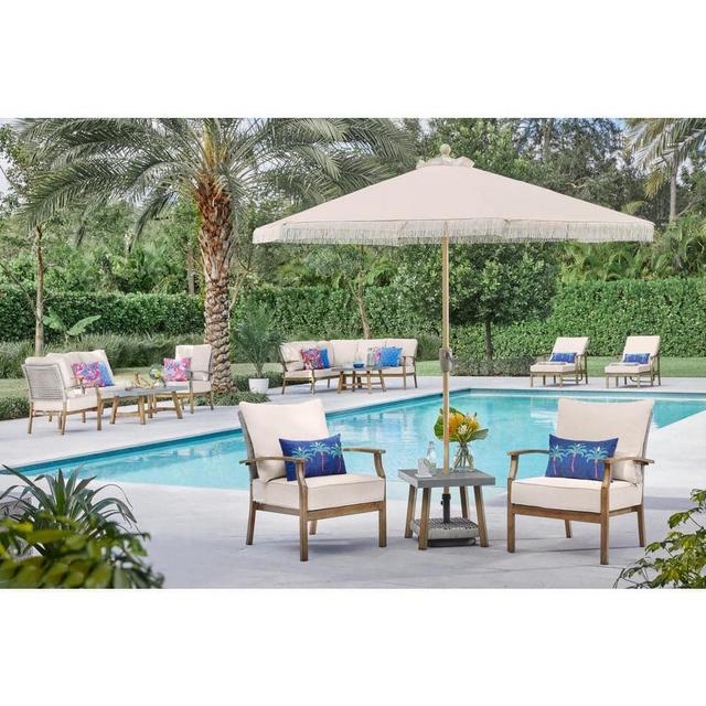 Beachside 3-Piece Rope Look Steel Outdoor Patio Bistro Set with CushionGuard Almond Tan Cushions