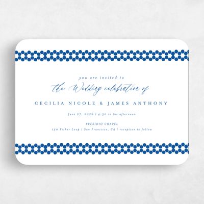 Blue Rounded Wedding Invitation - Clover Landscape