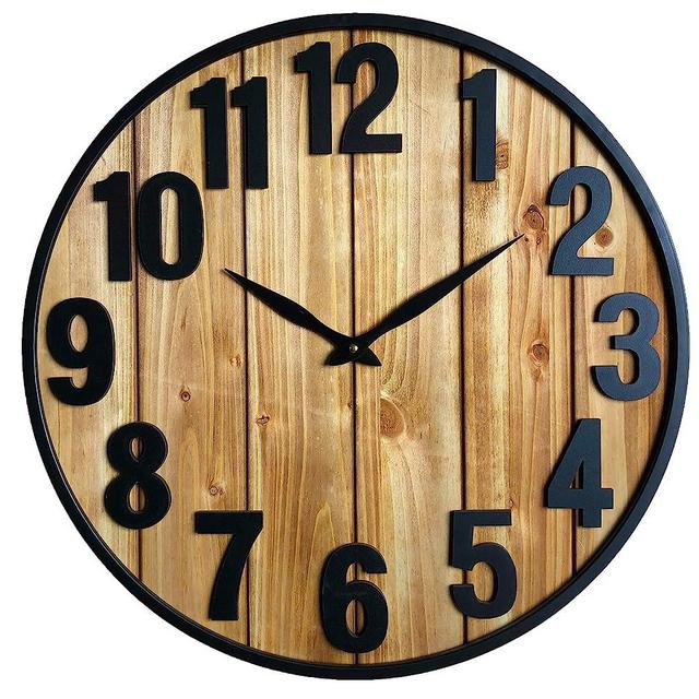 Montoire Modern Rustic Wood Farmhouse Wall Clock, 24 Inch - Giant Oversized Vintage Decorative Clocks for Walls and Large Bold Living Room Decor