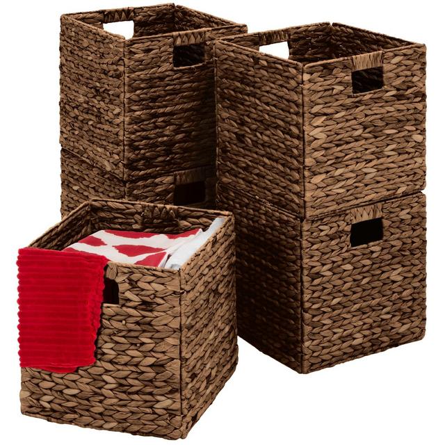 Best Choice Products 12x12in Hyacinth Baskets, Set of 5 Multipurpose Collapsible Organizers w/ Inserts - Espresso