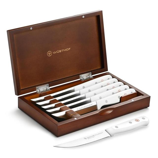 Wusthof Gourmet 6 Piece Steak Knife Set with Case (White Handles)