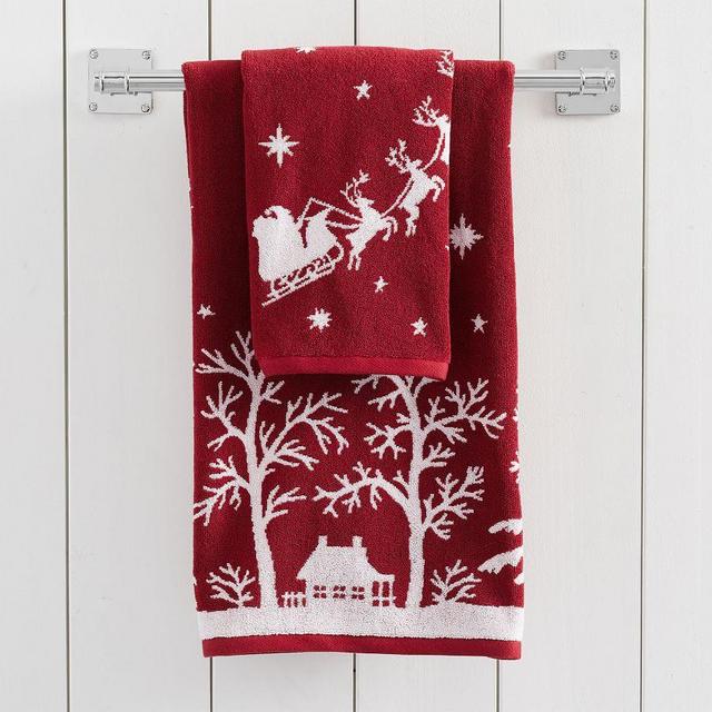 Cardinal/Ivory Sleigh Bell Organic Cotton Jacquard Towel Bath