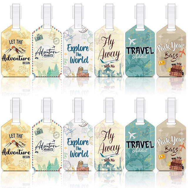 Kajaia 12 Pcs Let the Adventure Begin Luggage Tag Baggage Tags Identifiers Travel Bag Tags for Luggage Name ID Label for Suitcases Men Women Funny Wedding Guests Birthday Gifts