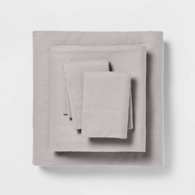 Queen Fall Flannel Solid Sheet Set Gray - Threshold™