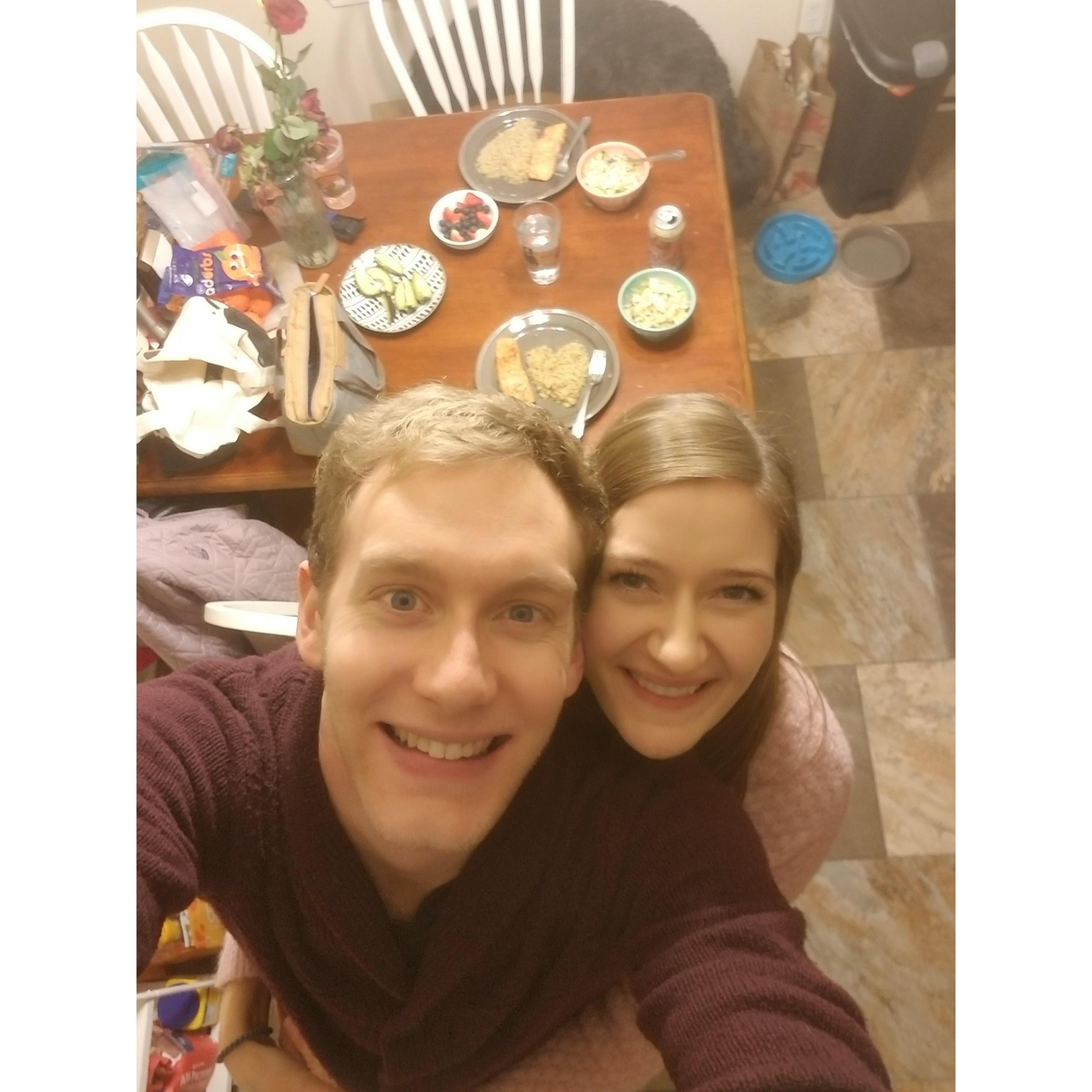 Valentine's Day making dinner together.