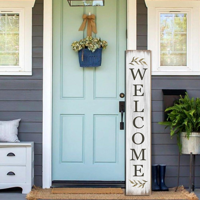 Fall Welcome Sign for Porch 47" Retro White Wooden Door Sign for Outdoor Decoration Rustic Cabin Large Porch Signs For Patio Farmhouse Vertical Signs for Seasons Standing Yard Signs for Garden