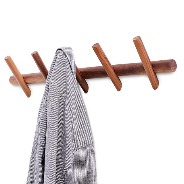 YOYAI Wood Coat Hooks Wall Mounted Hat Rack Tower Hanger Wall Hooks Decorative Hanger with Pegs Entryway Bedroom Bathroom（Black Walnut，5 Hooks）