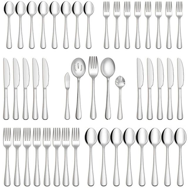 Hiware 45-Piece Silverware Set with Serving Utensils for 8, Food Grade Stainless Steel Flatware Cutlery Set for Home and Restaurant, Fork Spoon Knife Set, Mirror Finish, Dishwasher Safe