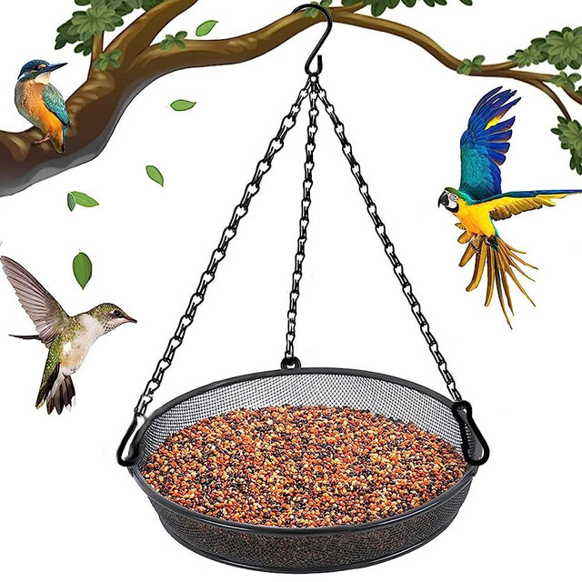 Hanging Bird Feeder, Bird Feeder Hanging for Garden Yard Outside Hanging Bird Feeder Tray - Metal Mesh Platform Feeders for Birds Outside Outdoors Hanging for Attracting Birds