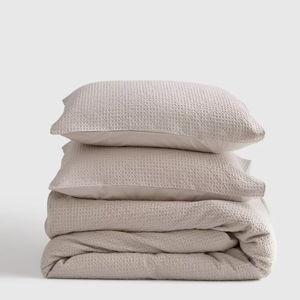 Organic Luxe Honeycomb Duvet Cover Set - Sand, Full/Queen