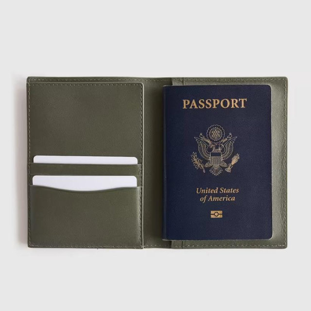 Nappa Leather RFID Blocking Passport Holder in Olive