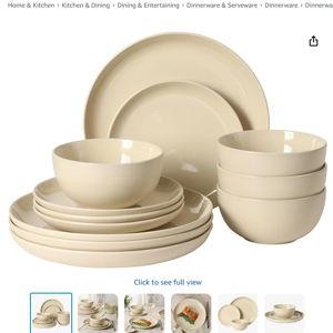 Gibson Home Rockaway 12 Piece Plates and Bowls Matte Glaze Service for 4 Dinnerware Set - Warm Cream - Dishwasher and Microwave Safe