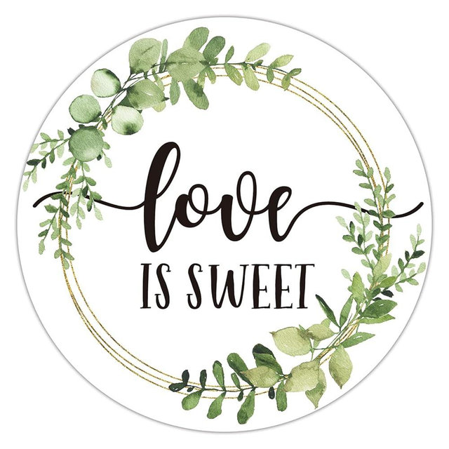 Love is Sweet Stickers - Greenery Wedding & Bridal Shower Favors, Pack of 50, 2 Inch Circle Gift Labels