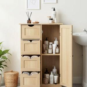 Bathroom Storage Cabinet With 4 Drawers And 1 Door - Oak