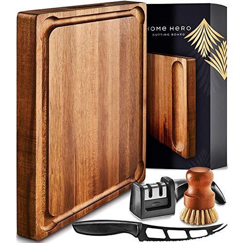 Large Wood Cutting Board with Handle - Butcher Block Cutting Board Wood Large Wooden Cutting Board Reversible Acacia Cutting Board Wood Cutting Boards for Kitchen Large Cheese Board Charcuterie Board