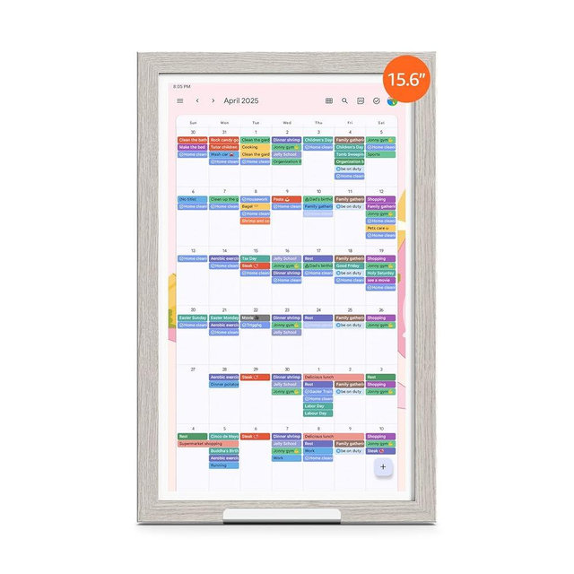 ApoloSign Digital Calendar: 15.6" Wall Electronic Calendar, Smart Touchscreen Display for Family Scheduling, To-Do Lists, Meal Planning, and More | Google Play Supported | Wall Mount or Desktop | Oak Frame Finish - Gray