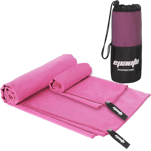 EPAuto Microfiber Fast Drying Towels 2-Pack (60" x 30", 24" x 15") for Travel, Gym, Camping, Beach and Backpacking, Pink
