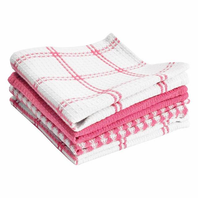 T-Fal Premium Waffle Dish Cloths: Highly Absorbent, Super Soft Long Lasting - 100% Cotton, 12"x13" Flat Waffle Dish Towel for Cleaning & Drying Dishes, (4-Pack), Pink