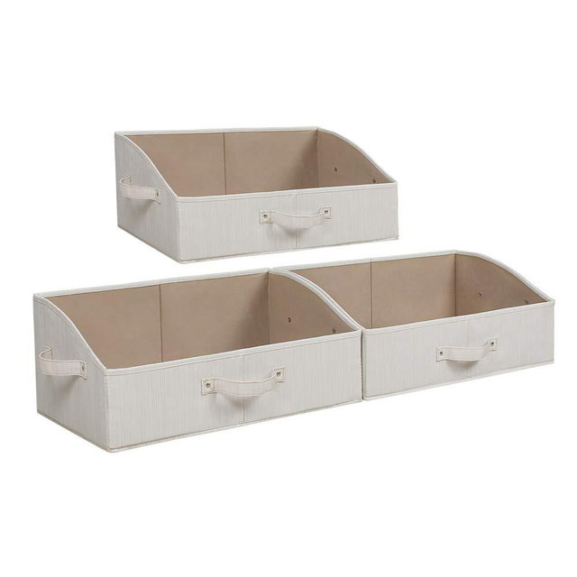 KEEGH Storage Bins for Closet Shelves Storage Baskets for Shelves Trapezoid Storage Bin Fabric Organizer Bins for Clothes with Handles,Beige,Set of 3