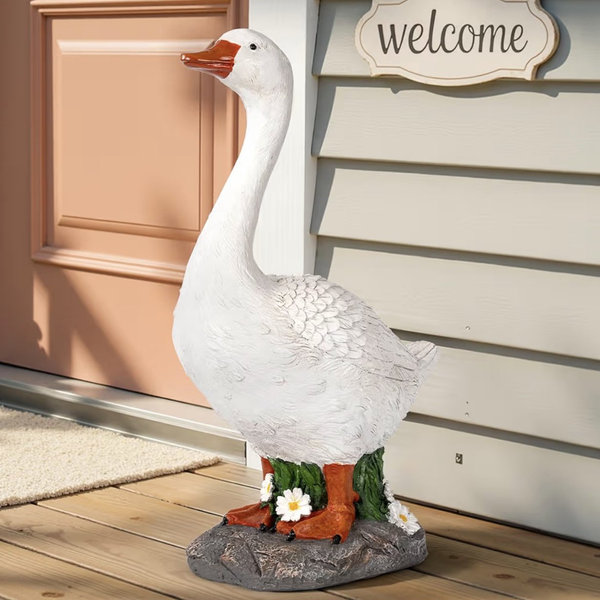 GIGALUMI 19" Large Porch Goose Statue, Durable Resin Garden Decor, Hand-Painted Animal Sculpture Indoor Outdoor, Patio Lawn Yard Art Ornaments, Birthday Housewarming Gift for Women Mom Grandma Friends