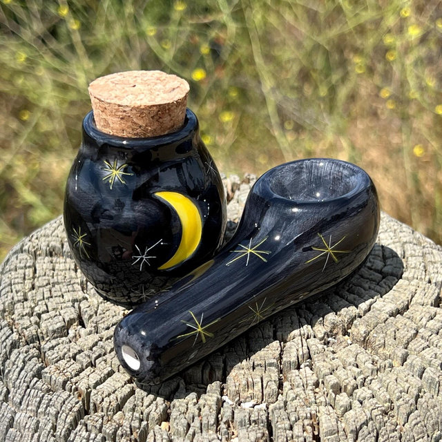 Ceramic Pipe & Stash Jar Matching Set - Handmade Smoking Accessories