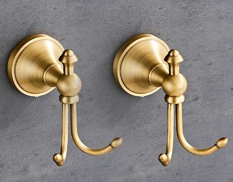 LSWYYP 2 Pack Vintage Antique Brass Hooks Wall,Antique Brass Horn Shape Curved Towel Hooks,Vintage Clothes Coat Robe Hook for Bathroom Accessories,Bronze