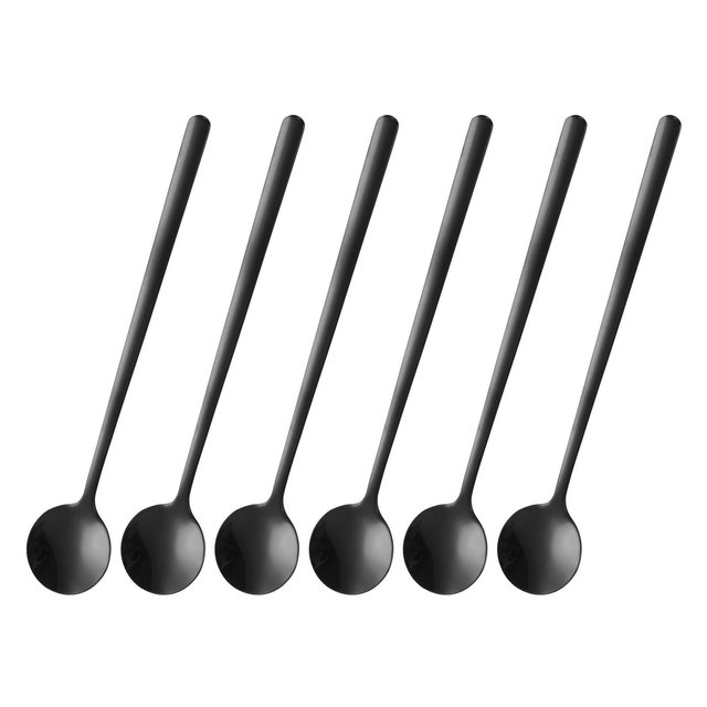 Unique Bargains Stainless Steel Long Handle Round Head Spoon 6 Pcs Black 6.7 Inch