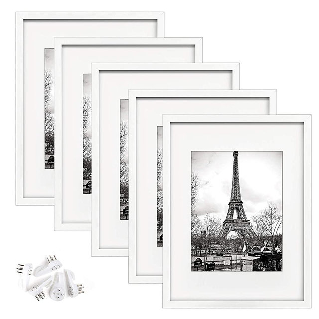 upsimples 12x16 Picture Frame Set of 5,Display Pictures 8.5x11 with Mat or 12x16 Without Mat,Wall Gallery Photo Frames,White