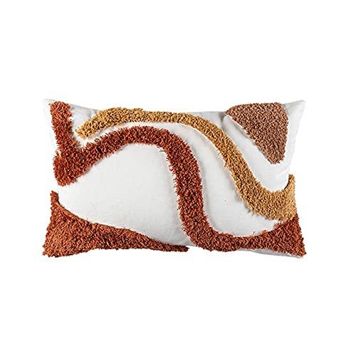 DECORFUNFUN Boho Tufted Cotton Woven Lumbar Pillow Cover, Morocco Multi Color Geometric Stripes Decorative Pillowcase,Cute Boho Brown Cushion Cover for Bedroom Living Room Couch 12x20 Inch