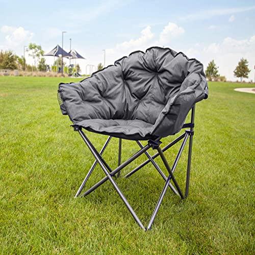 MacSports C932S-129 Padded Cushion Outdoor Folding Lounge Patio Club Chair, Gray