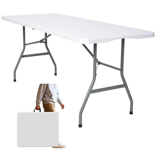 Vampire Killer 6 FT Folding Table Portable Plastic Fold-in-Half Utility Foldable Table Suitable to Hold Large, Plastic Dining Indoor Outdoor for Camping, Picnic and Party, White