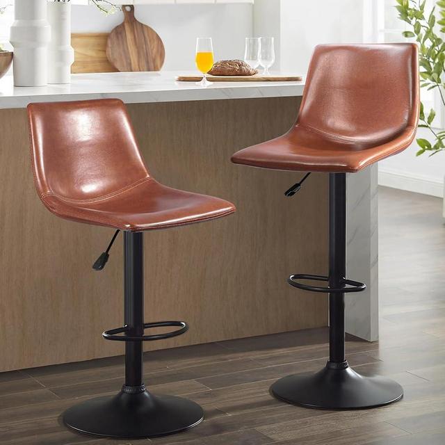 Waleaf Adjustable Swivel Bar Stools Set of 2, Counter Height Bar Stools with Back,350 LBS PU Leather Bar Stool for Kitchen Island, Upholstered Pub Stools with Footrest, Armless Dining Chairs for Bar