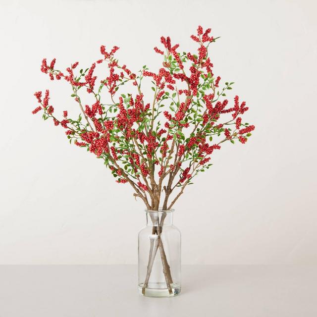 21" Faux Winterberry Stems Glass Bottle Arrangement - Hearth & Hand™ with Magnolia