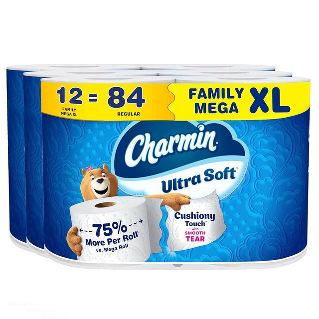 Charmin Ultra Soft Cushiony Touch Toilet Paper, 12 Family Mega XL Rolls = 84 Regular Rolls