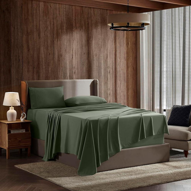Nestl Cal King Size Sheets Set - 4 Piece California King Sheets, Deep Pocket, Hotel Luxury, Extra Soft, Breathable and Cooling, Olive Green Cal King Bed Sheets