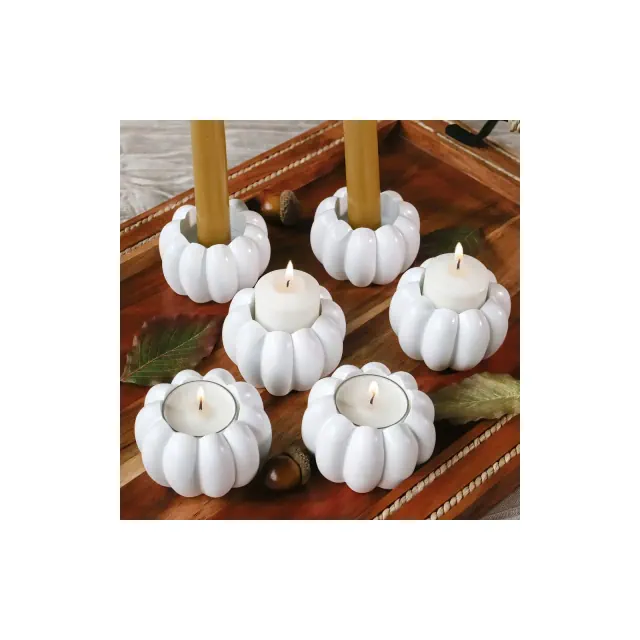 Kate Aspen Pumpkin 2 in 1 Tealight/Candlestick Holder - White | 25362NA