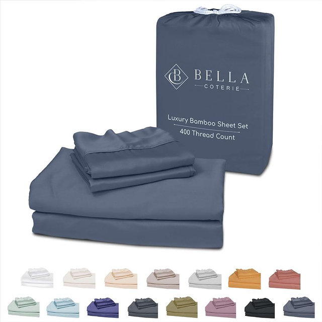 Bella Coterie Luxury Split King Bamboo Sheet Set | Organically Grown | Ultra Soft | Cooling for Hot Sleepers | 18" Deep Pocket [Slate Blue]