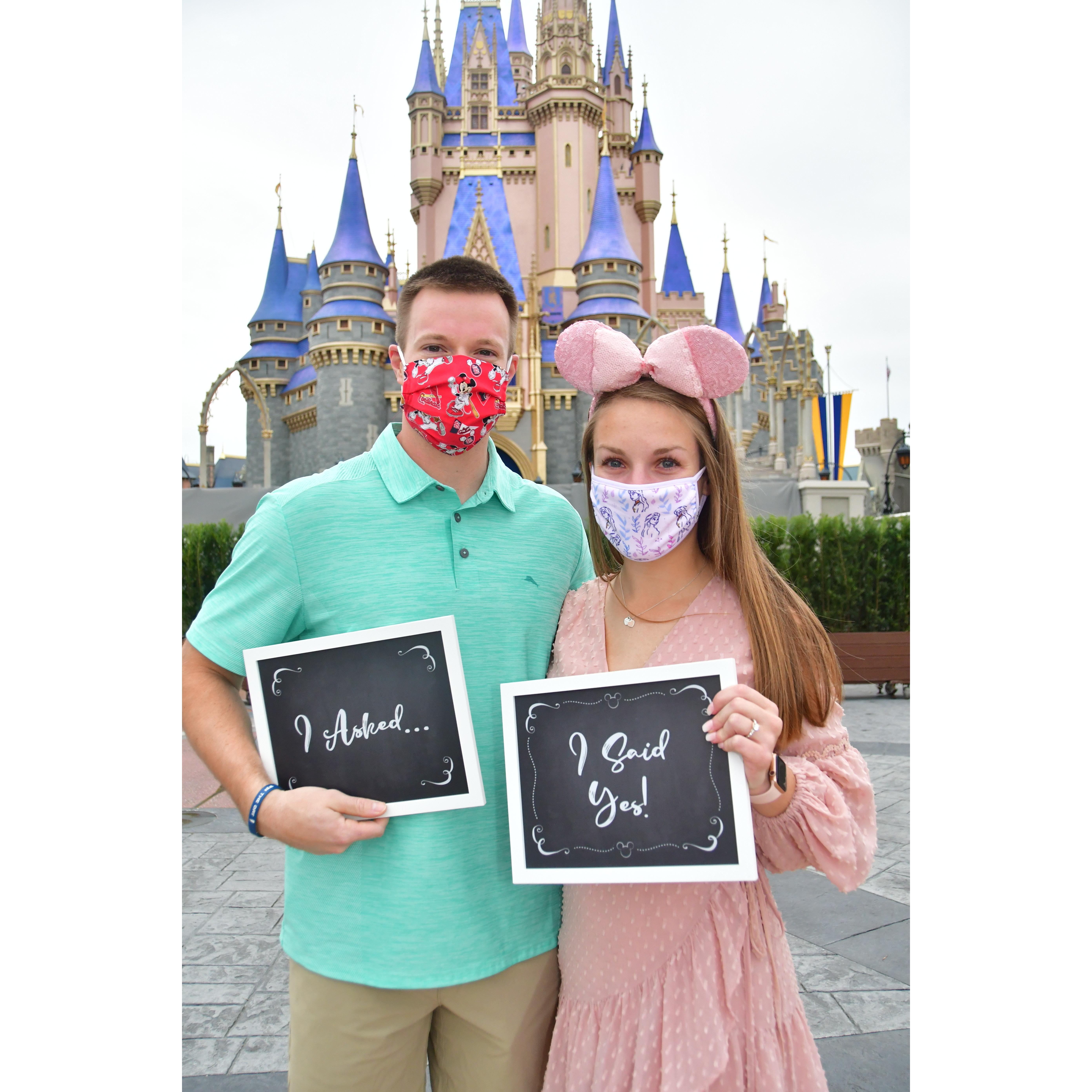 John surprised Alex with a photoshoot on their vacation to Disney World. Masks and all they got engaged!