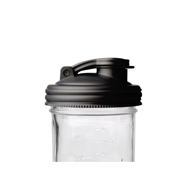 reCAP Mason Jar Pour Lid with Foldout Carry Loop, Wide Mouth with Leak-Proof Seal, USA Made, Black