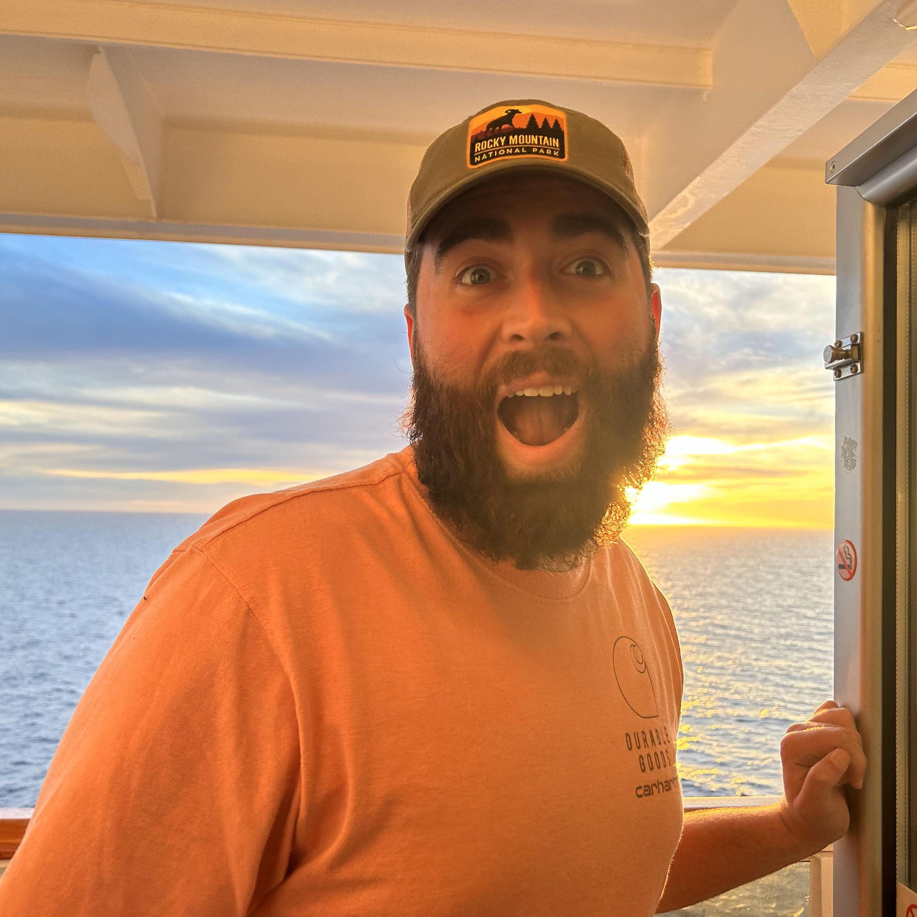 Views of sunset from our balcony on cruise (2023)