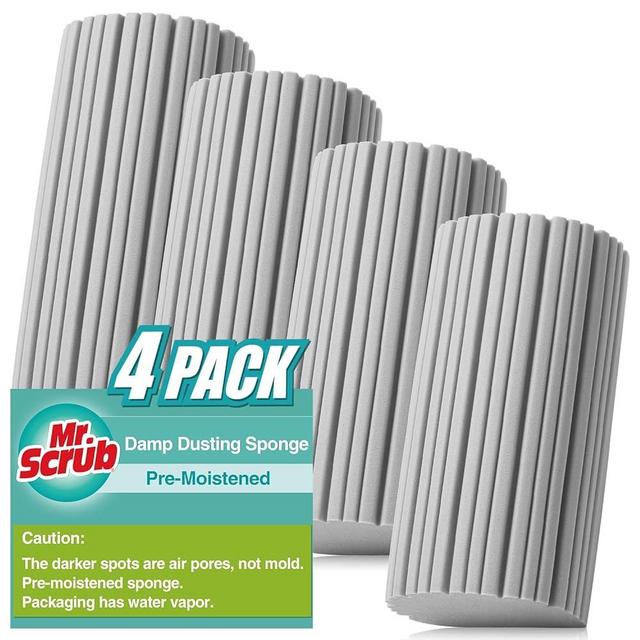 4 Pack Damp Dusting Sponge Duster, Grey Dust Cleaning Sponge, Reusable Household Cleaning Sponge Tool for Blinds, floorboards, Fan Blades, Vents, Glass, Railings, Mirrors