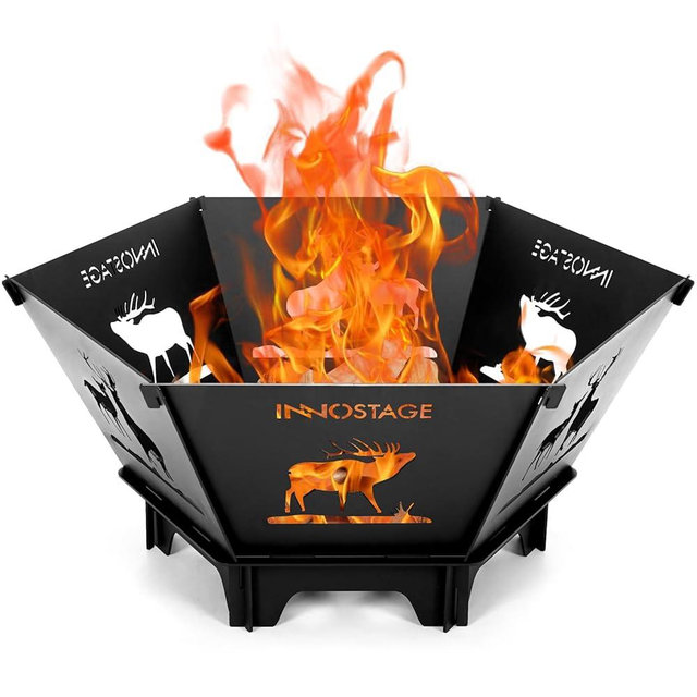 Fire Pit for Camping- 27.5 Inch Collapsible Firepit for Patio Outside Wood Burning Outdoor Indoor BBQ Picnic Foldable Fire Pits Bonfire of Backyard Patio with Portable Tote Bag