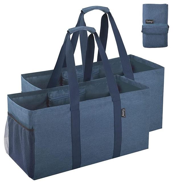 Finnhomy 42L Extra Large Utility Tote Bag, Oxford Fabric Reusable Folding Grocery Bags with Handles and Pockets, 2 Pack