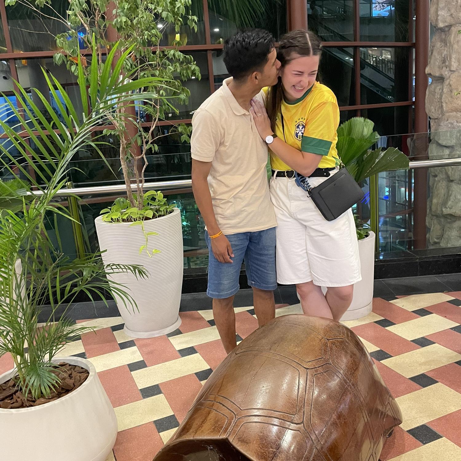 Kiara's aunt Cynthia told us to kiss, but Kiara was to embarrassed to kiss in front of everyone.