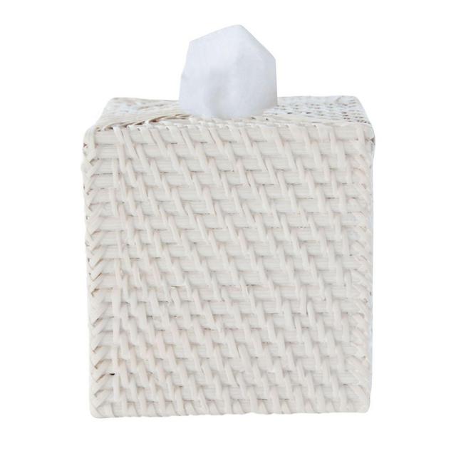 Caribbean White Rattan Boutique Tissue Box Cover