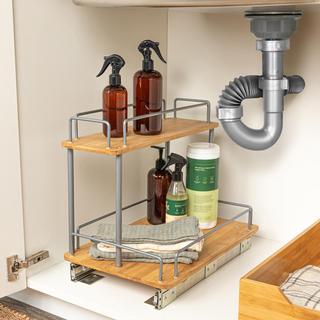Glidez 2-Tier Bamboo Sliding Cabinet Organizer