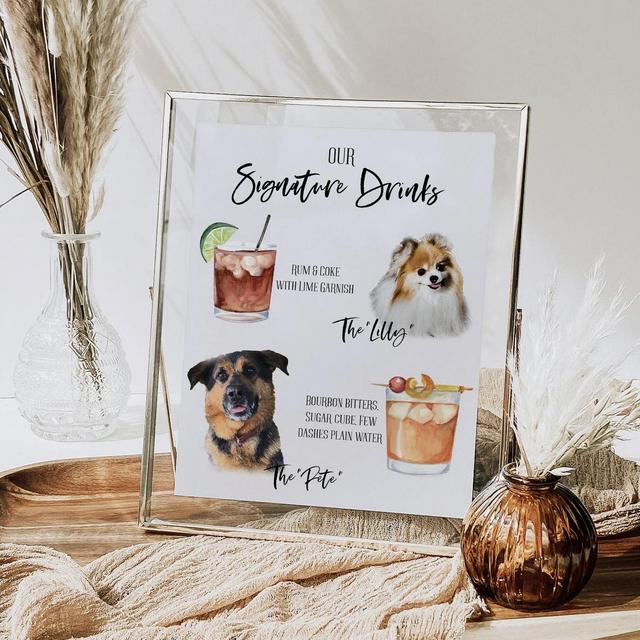Signature Drinks Sign Pet, Drink Sign, Wedding Signature Drink Sign Dogs, Custom Pet Photo Sign, His and Hers drink menu Printable