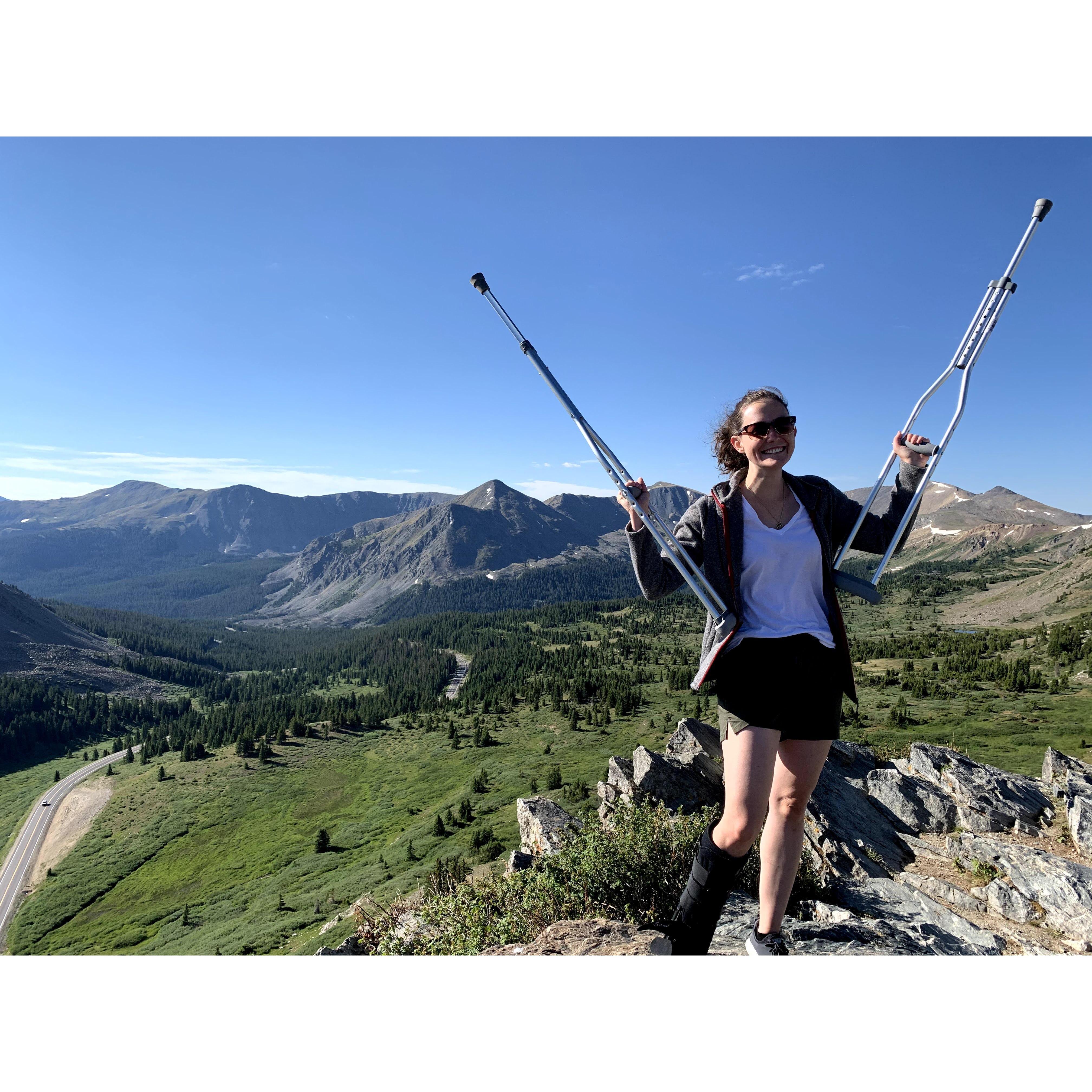 successfully making it to the top of Cottonwood pass on crutches.