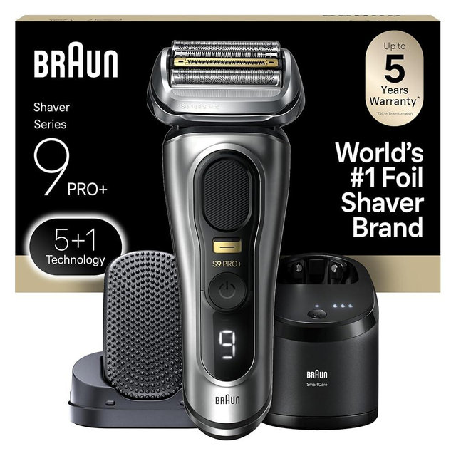 Braun Series 9 PRO+ Electric Razor for Men, 5 Pro Shaving Elements and Shave-Preparing ProComfort Head for Closeness & Skin Comfort, 6in1 SmartCare Center, Wet or Dry Shaver, Charging Stand, 9597cc