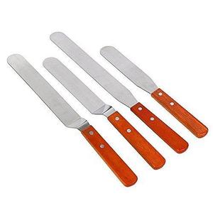 APRO 4-piece Set of Spatulas,10.4"&12.2"Offset,10.4"&12.2"Straight Stainless Steel Icing Wooden Handle Spatulas for Decorating Cakes,Cupcakes,Pastries,etc...